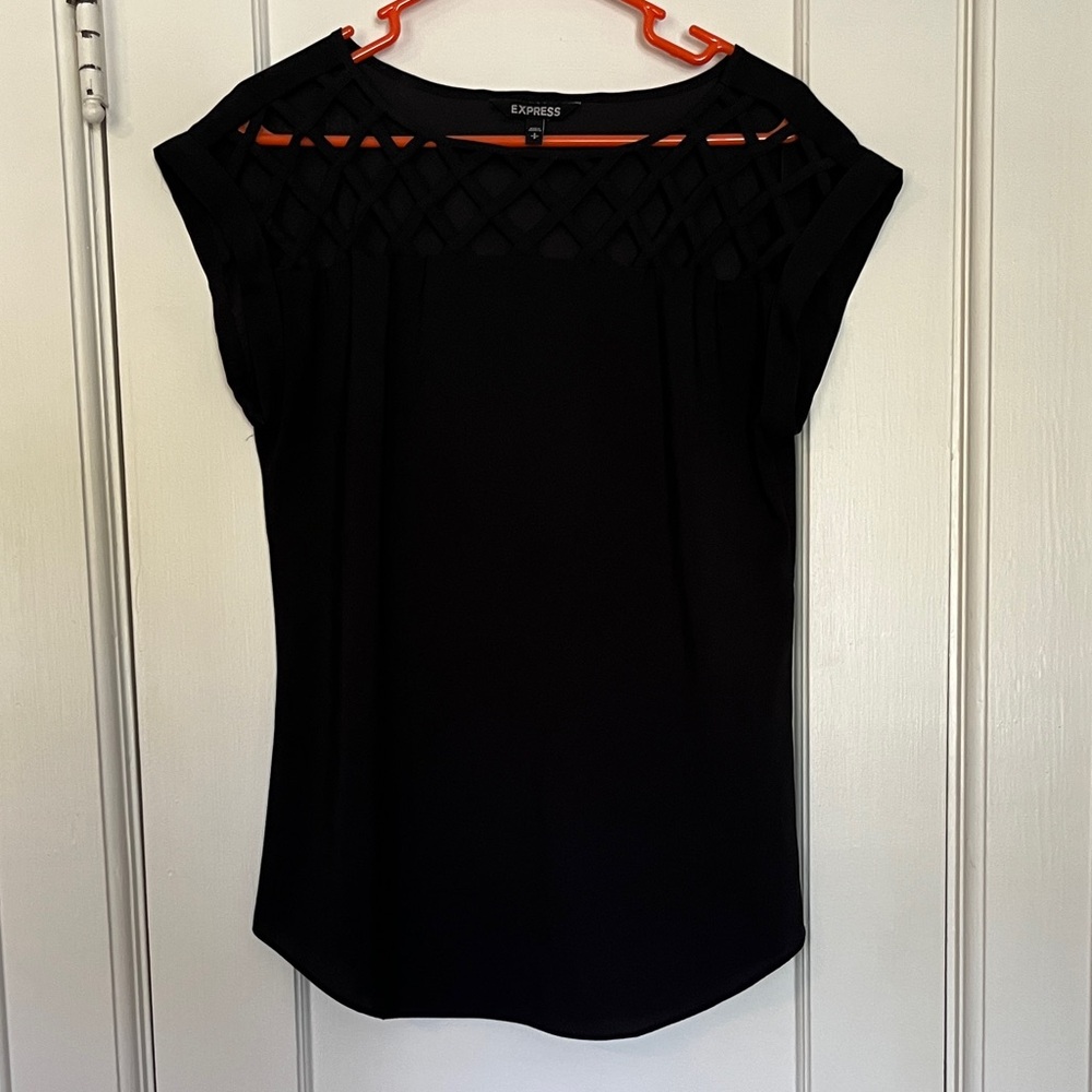 Express Women's Elegant Black Lattice Blouse size S